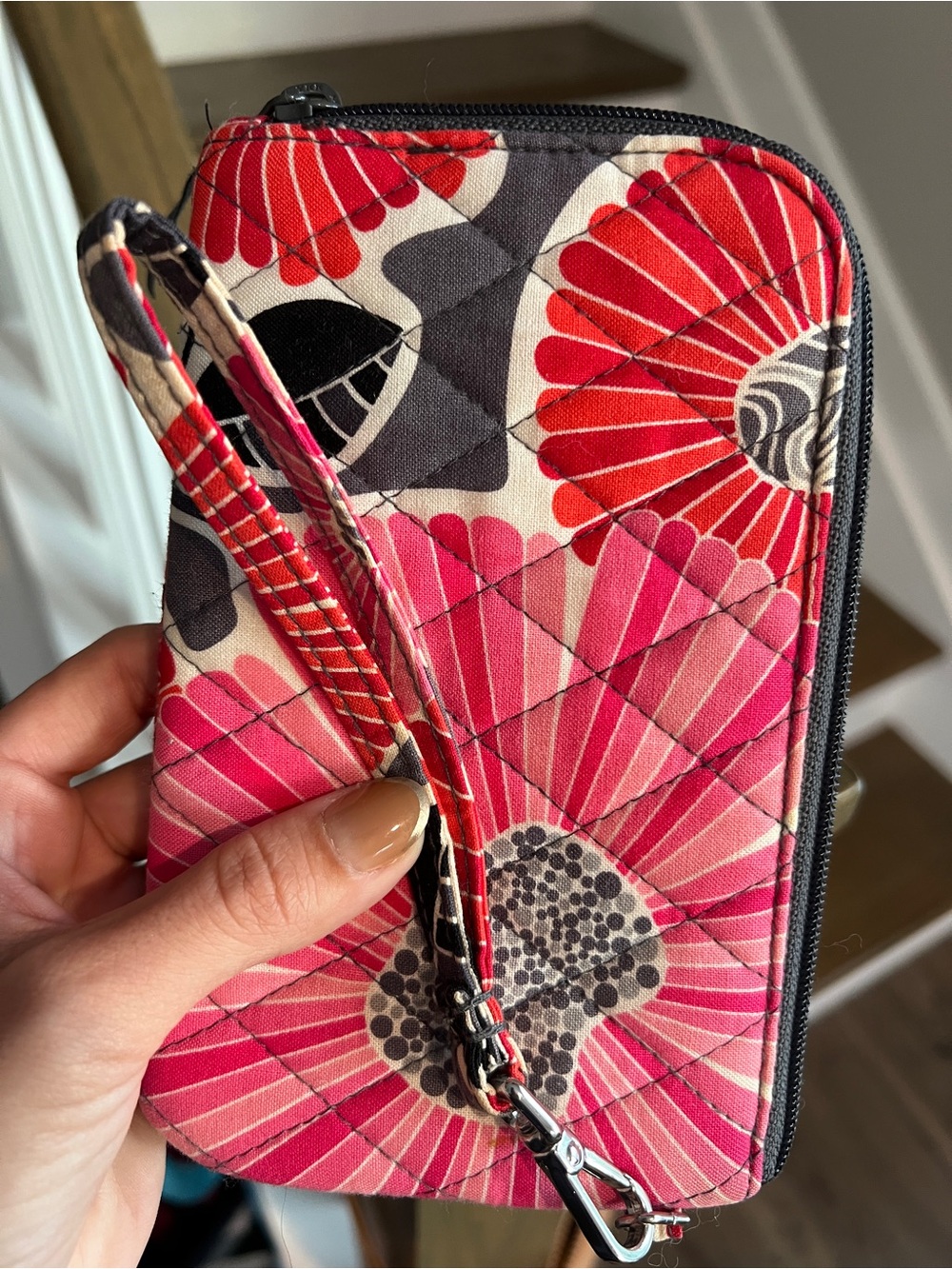 Vera Bradley Cherry Blossom Pink & Black Quilted Floral Wristlet